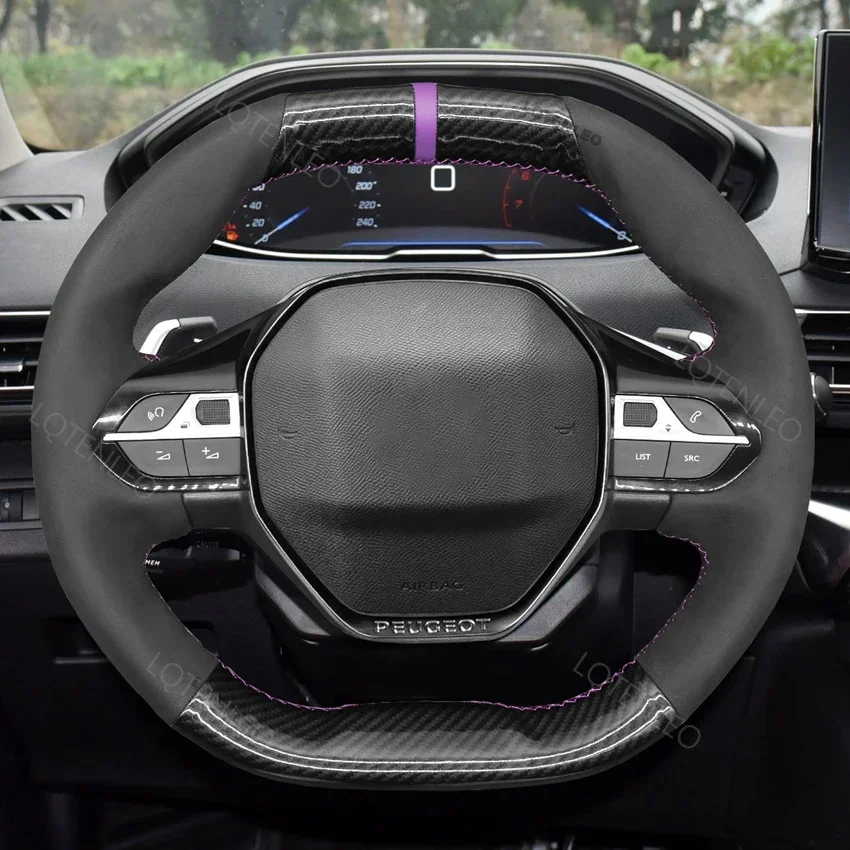 Black Artificial Carbon Suede Soft Car Steering Wheel Cover For Peugeot 208 308 2008 3008 4008 508 5008 Partner Rifter 2016-2022