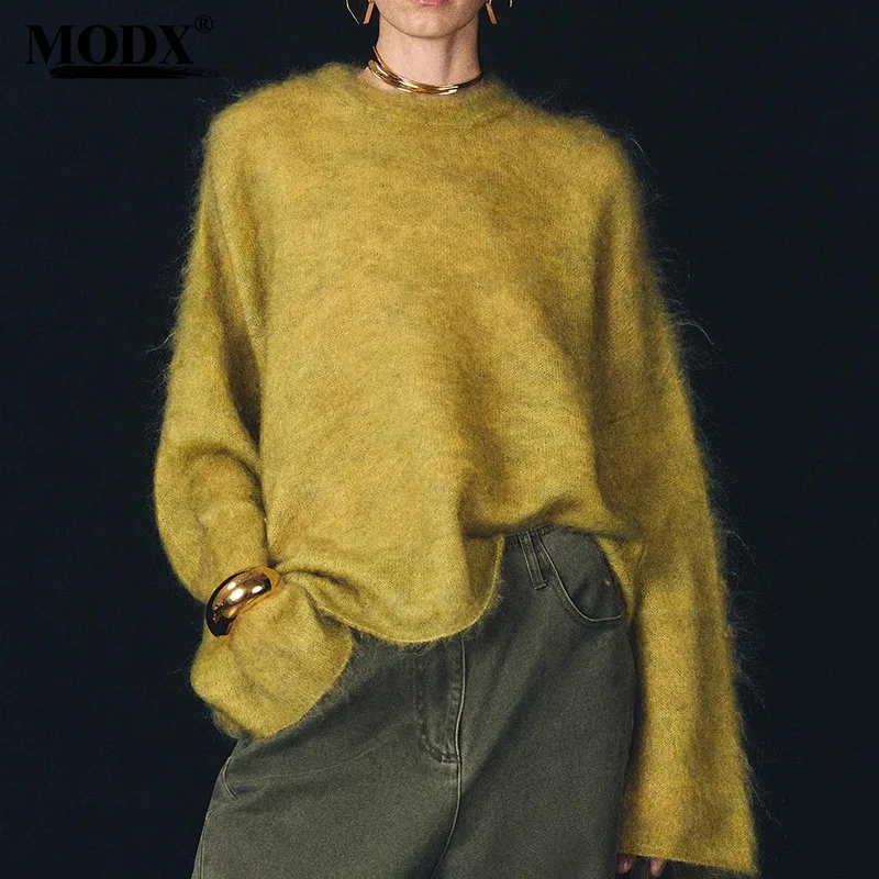 [MODX] Ultra Fine Mohair Oil Painting Mixed Color Irregular Hem Brushed Knit Loose Silhouette Wool