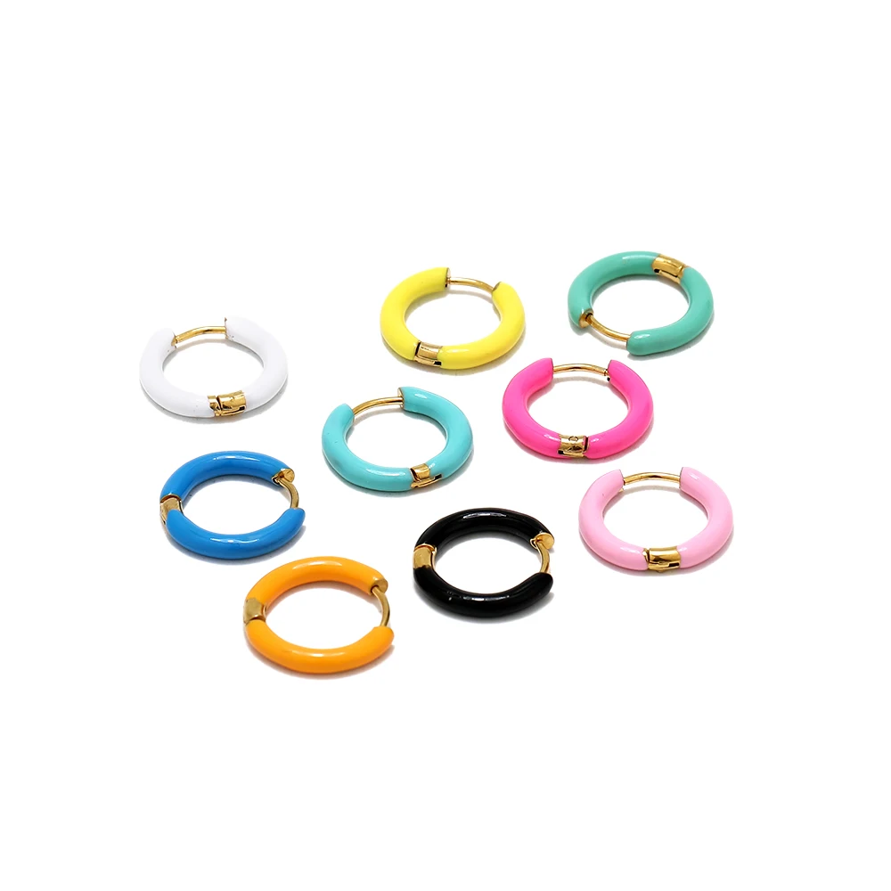 1 Pair Stainless Steel Candy Color Enamel Hoop Earrings Women Kids Earrings Gifts Fashion Children Jewelry Huggie Wholesale