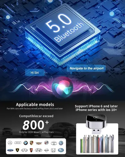 Imagen 2 del producto Adaptador CarPlay inalámbrico para Apple iPhone y Android (actualización 2025-2026, conexión rápida y estable Plug and Play CarPlay y Android