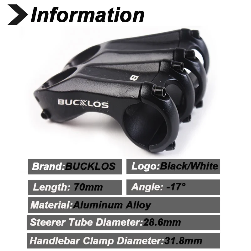 BUCKLOS 31.8mm Bicycle Stem 17 Degrees MTB Road Bike Stem High-strength Aluminium Alloy Handlebar Short Stem Cycling Parts