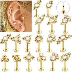 1PC Stainless Steel Golden Cz Labret Lip Ring Threadless Crystal Cluster Ear Cartilage Tragus Helix Daith Piercing Body Jewelry