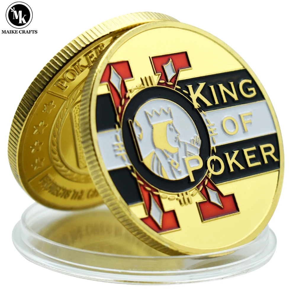 

Poker King Lucky Coin Casino Texas Hold'em Card Press Metal Poker Card-guard Chips Challenge Coin Collection Gift