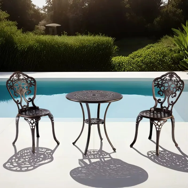 

Luxury Durable Outdoor Dining Furniture Weatherproof French Garden Cafe Table Chairs Cast Aluminum Bistro Set