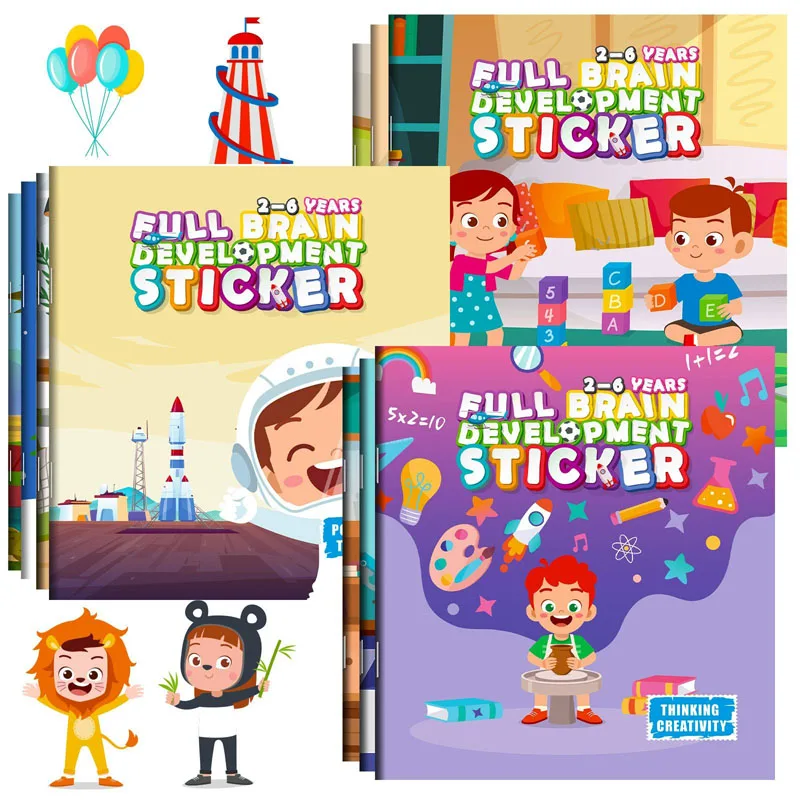 10pcs/set Sticker Book Multi-Theme Development Stickers Cartoon Stationery Cognitive Stickers Toys Educational Learning Toys