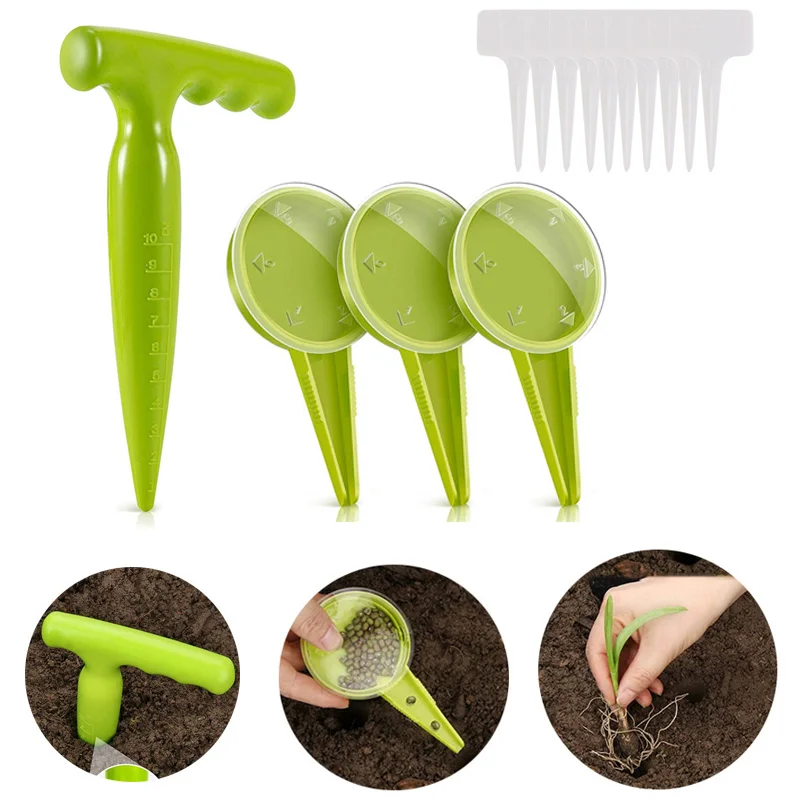 

Hand Held Flower Plant Seeder 5-speed Seed Dispenser For Veg Planting Plastic Hole Punch Adjustable Planter Gardening Tool Set