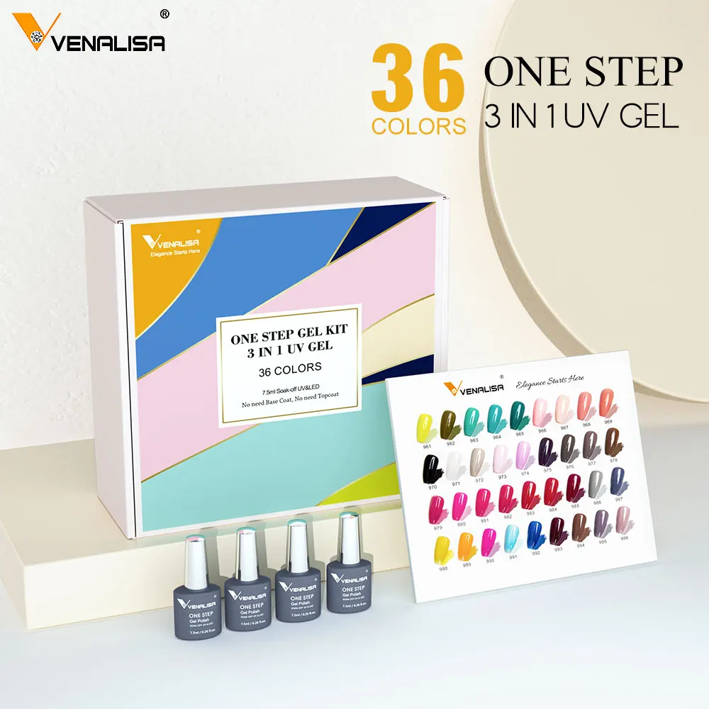 

36 Colors/lot Venalisa One Step Gel Nail Polish 3 in 1 Gel Nail Lacquer Soak Off UV LED Full Color Nail Gel Varnish Kit