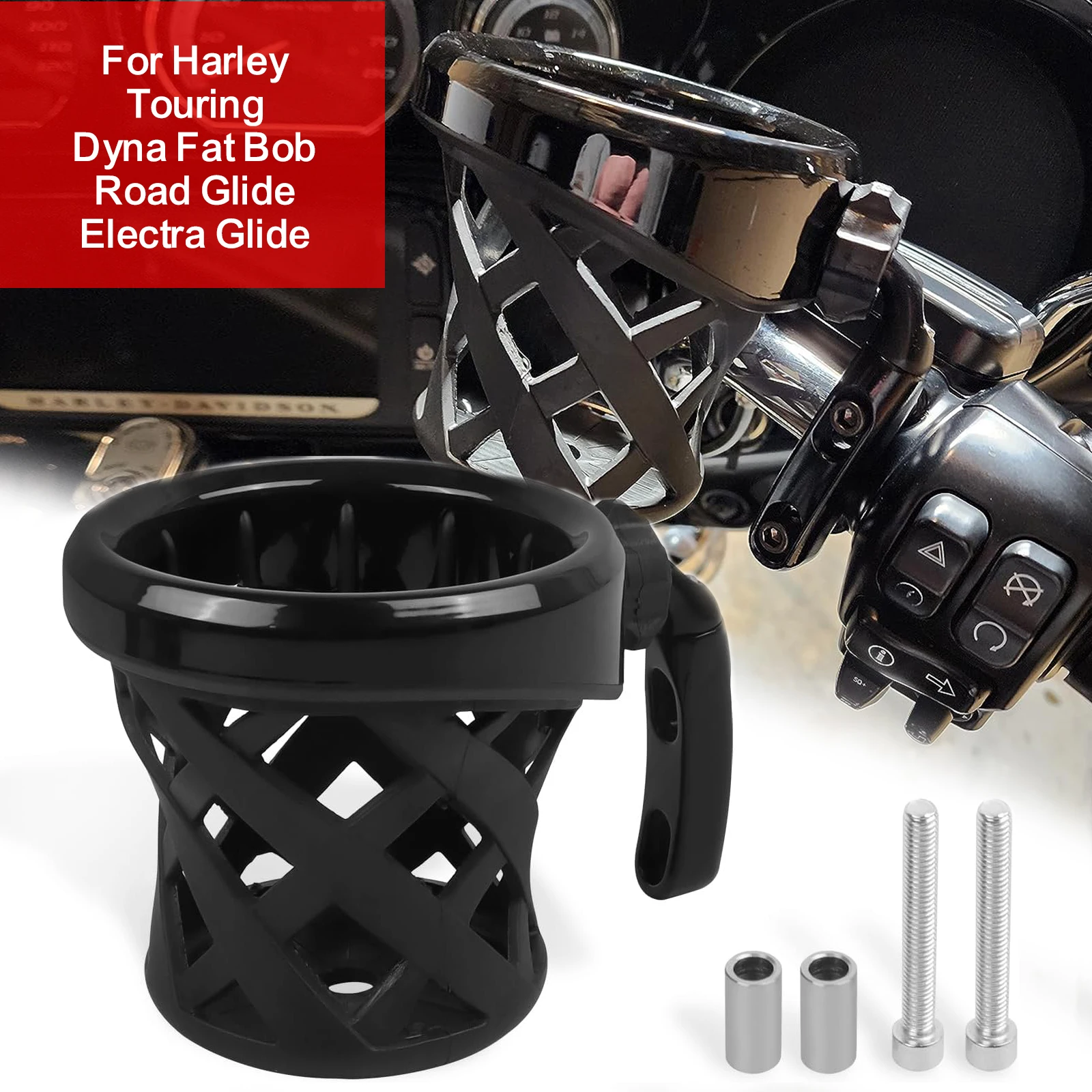 

Motorcycle Passenger Handlebar Drink Cup Holder for Harley Touring Dyna Fat Bob Road Glide Electra Glide Model