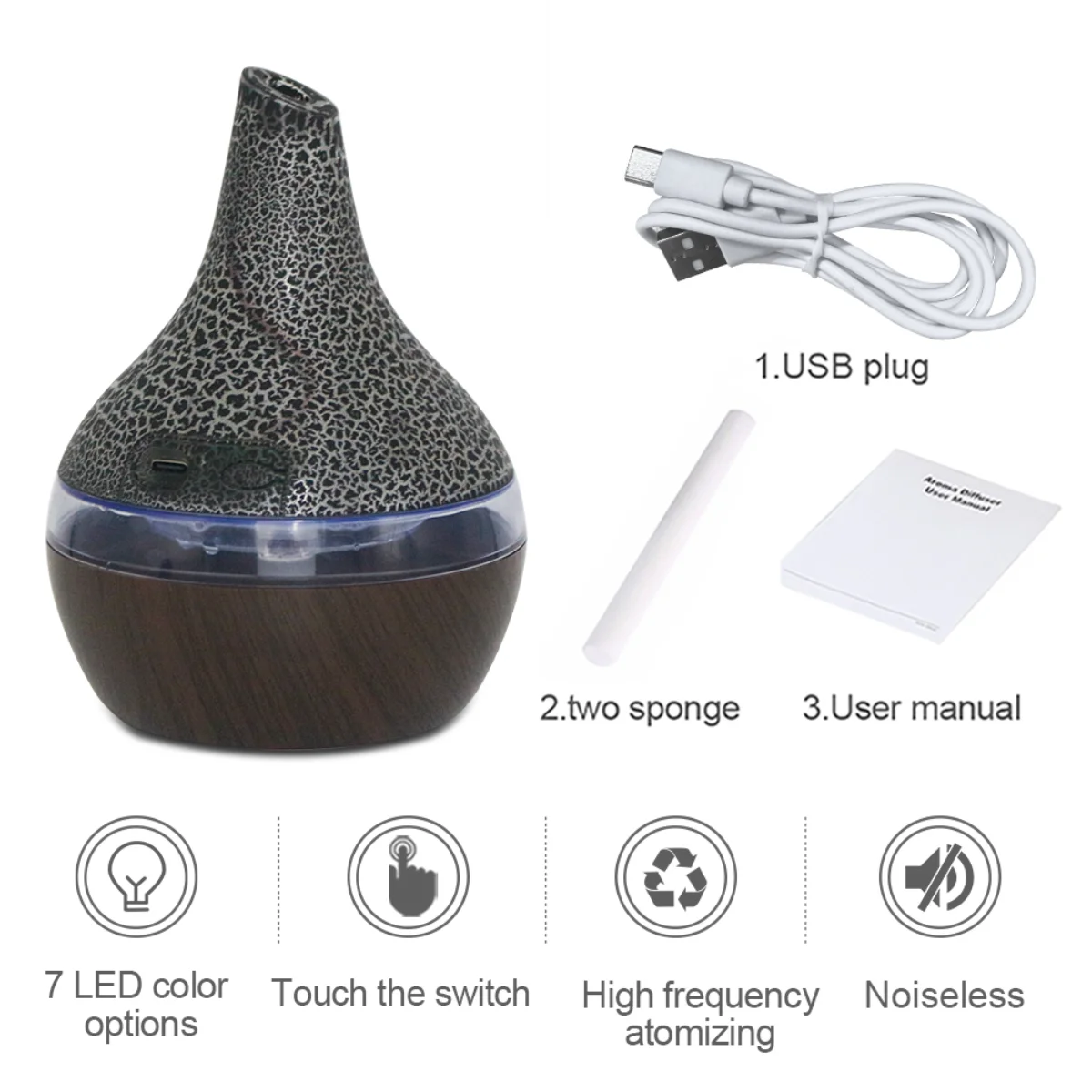 300ml USB Aromatherapy Diffuser and Humidifier, Ultra Quiet Cool Mist Humidifier with Remote Control, 7 Color Changing LED Light