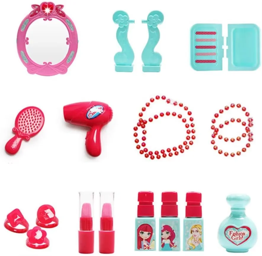 Beleza cômoda mesa fingir jogar princesa penteadeira conversível mala carrinho brinquedo conjunto portátil role play conjunto