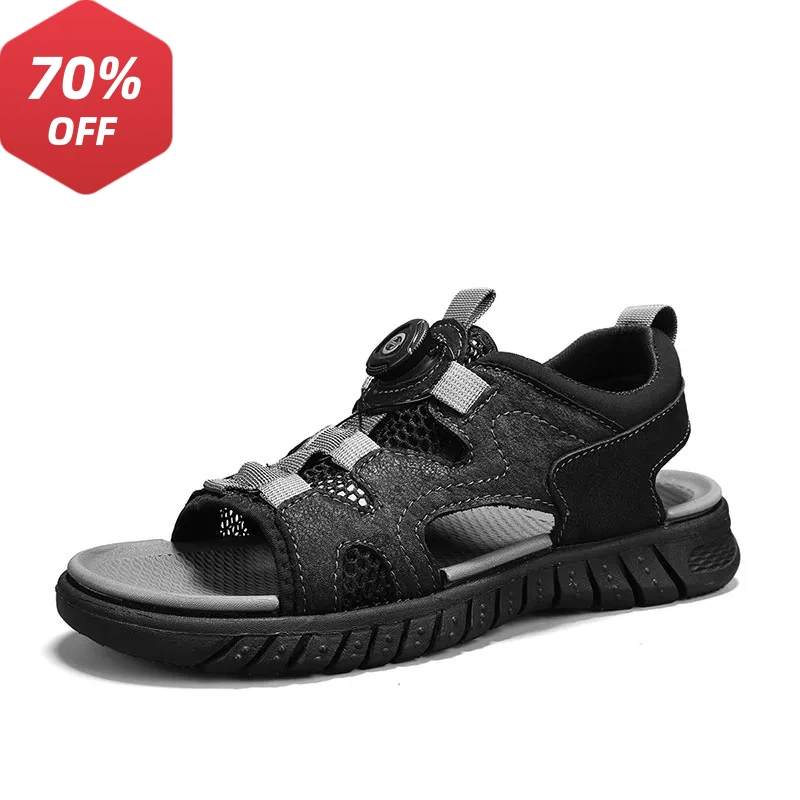 

2026 Summer men's top layer cowhide casual sandals, outdoor non slip beach shoes
