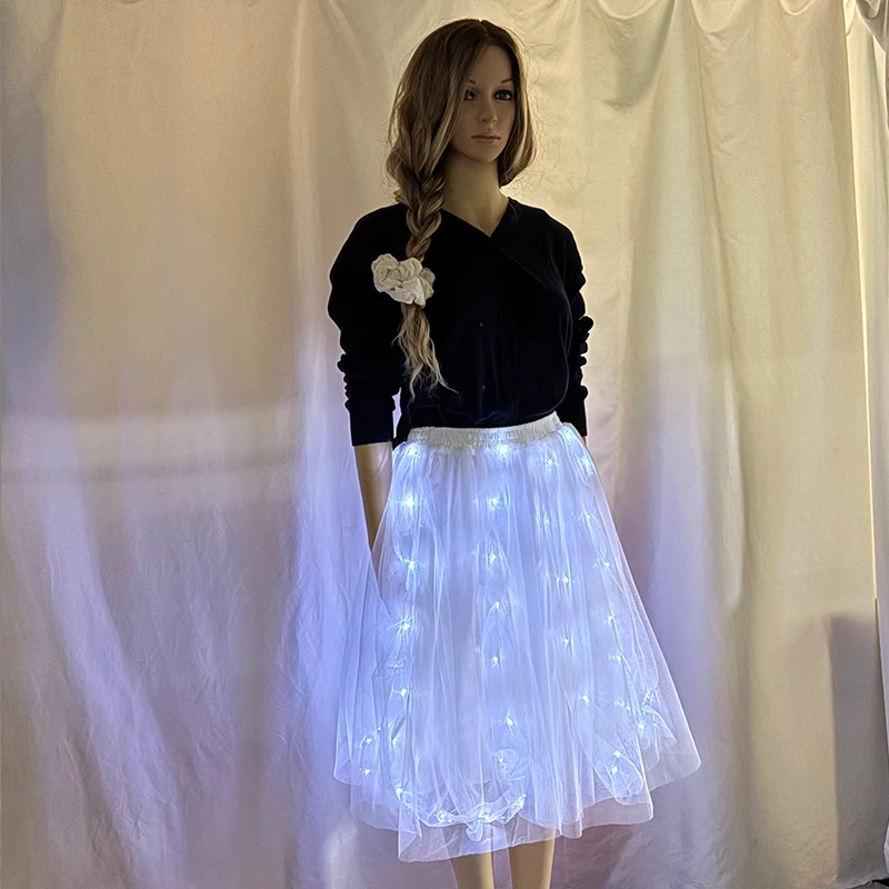 Falda luminosa blanca, falda de baile iluminada, falda de baile tutú de ballet, traje de baile ligero electrónico para accesorios de actuación en escenario