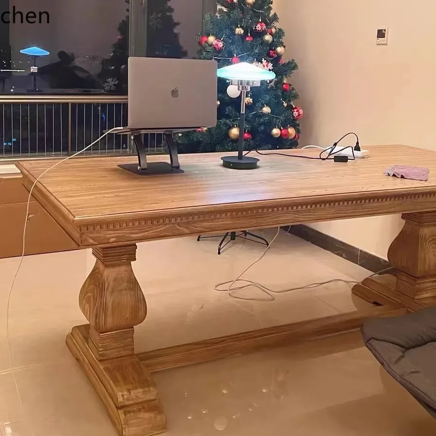 H5.26 solid wood large board long dining table rectangular conference table household dining table