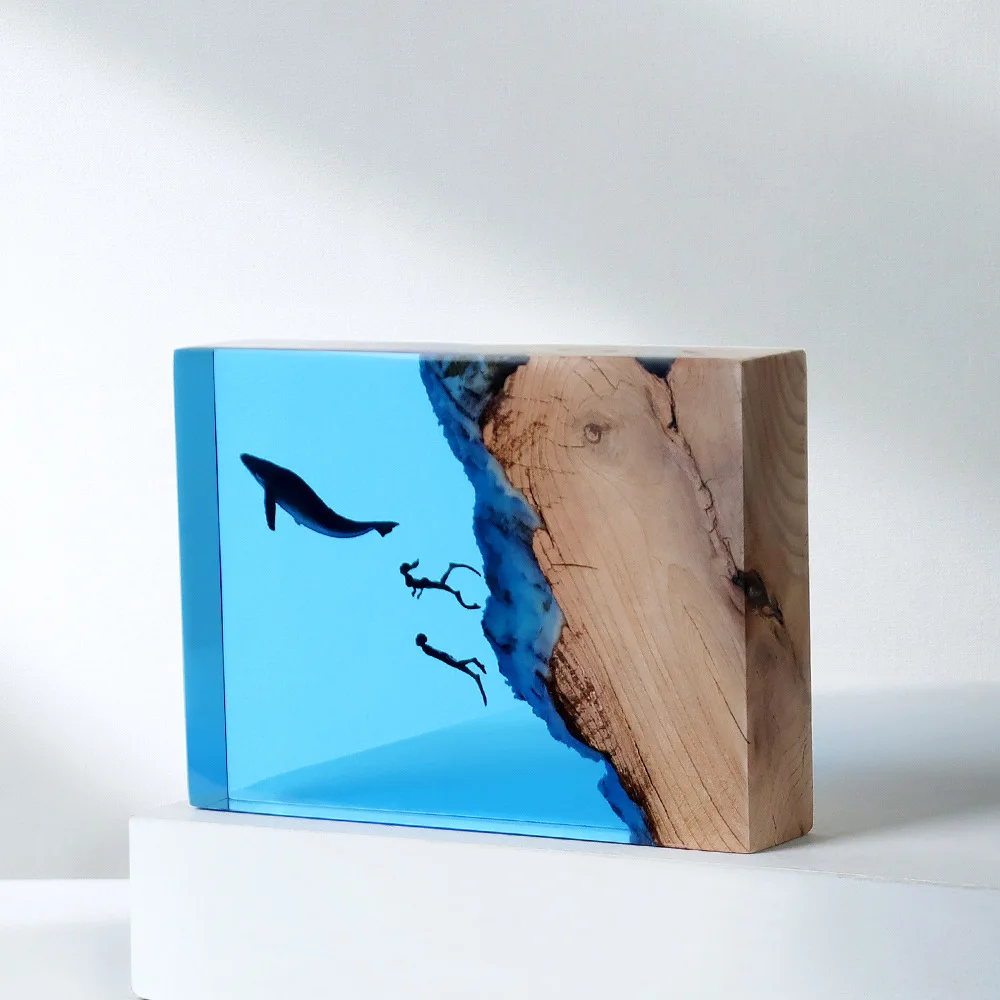 Mini Undersea Exploration Landscape Resin Table Screen, Whale Divers Theme Light, Decoração para casa, Creative Art Lamp