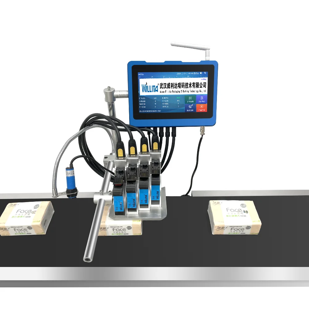 Online Tij Inkjet Printer With 4 Printheads 12.7mm 25.4mm 50.8mm Digital Label Plastic Pouch Box Exp Batch Coding Machine