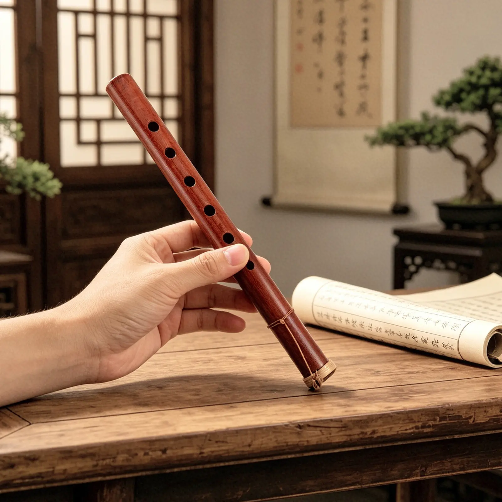 Handcrafted Indonesian Wooden Flute Extra Large Size Authentic Folk Wind Instrument for Ethnic Music Cultural Festivals Rituals