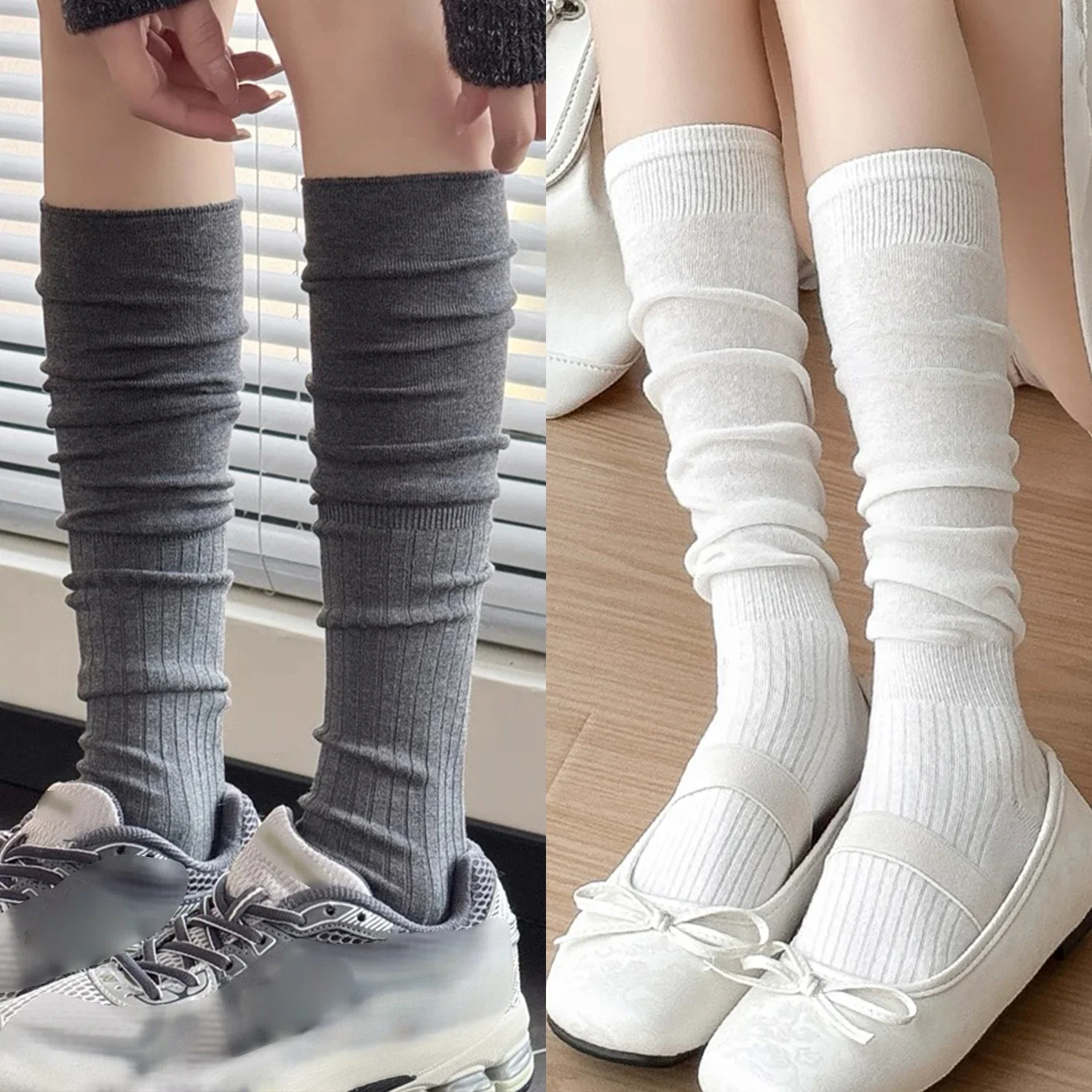 

1/5 пар хлопковых женских длинных носков до середины икры, дышащие модные однотонные носки в милом стиле для женщин, повседневные ботинки, ворсовые носки