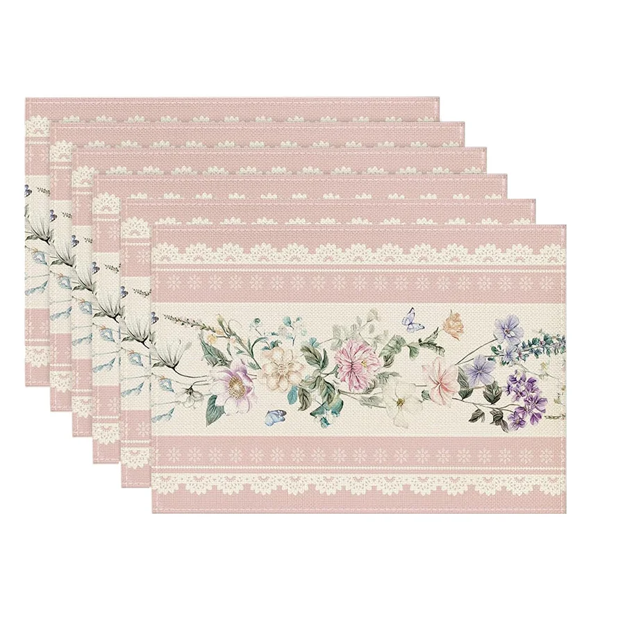 6Pcs, Girly Pink Lace Placemats, the Best Placemats, Washable, Suitable for Holiday Parties, Home Decor, Kitchen Tables, Rectangular Dining Rooms, Making Your Dining Room and Kitchen More Beautiful, a Birthday Gift and Housewarming Party Gift for Family and Friends