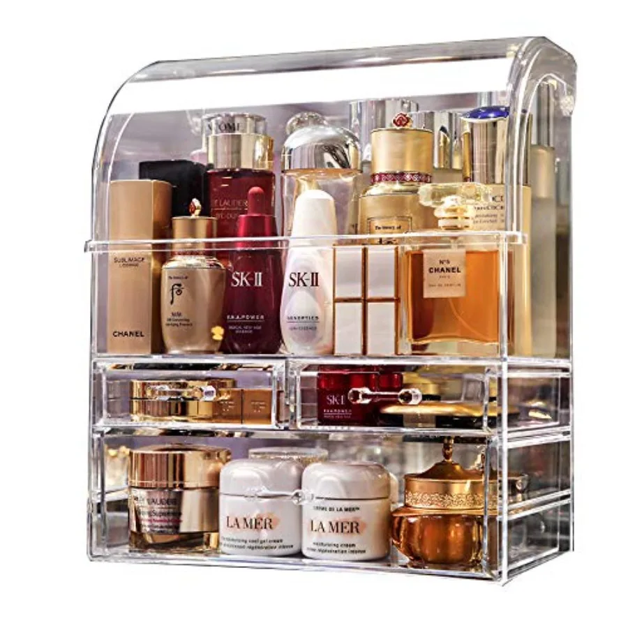 

Clear Professional Large Cosmetic Makeup Organizer Bathroom Storage Display Case with Drawers