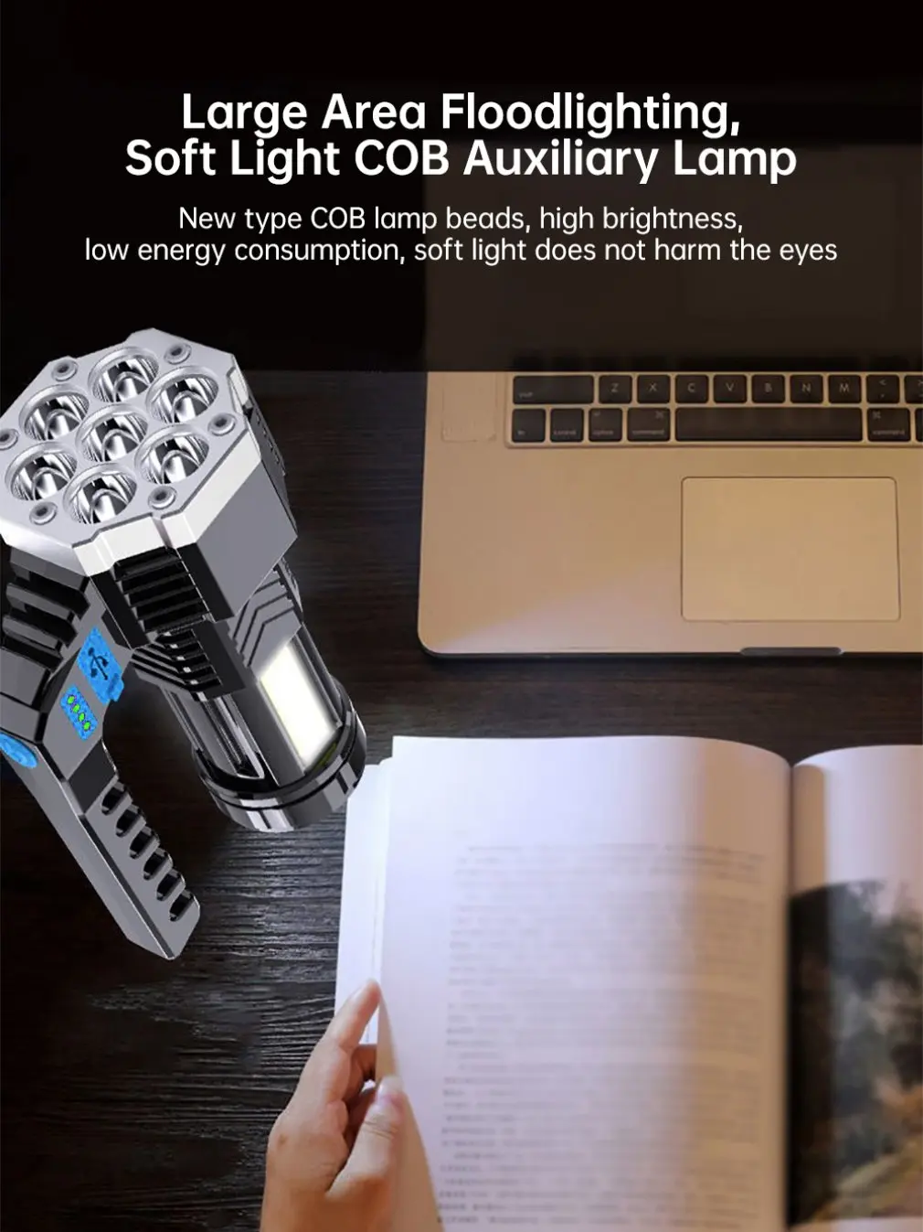 Linterna LED Solar de alta potencia, reflectores de mano para exteriores, Camping, senderismo, emergencias, linterna recargable por USB