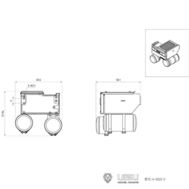 Lesu caixa de bateria tanque de exaustão de ureia conjunto compatível com 1/14 fh16 diy rc trator caminhão peças th15868