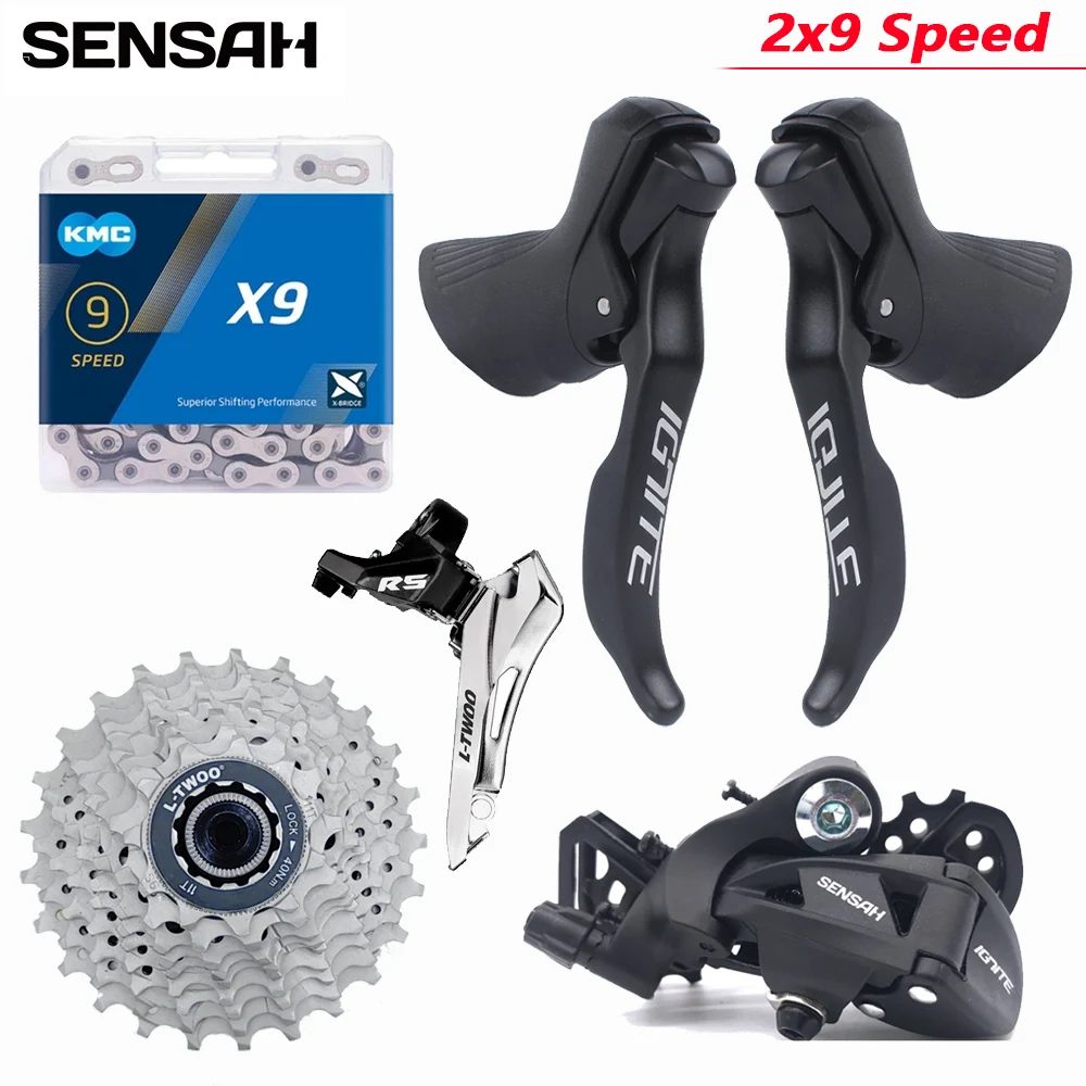 

SENSAH 2x9 Speed Groupset Shifter Front / Rear Derailleur X9 Chain 9V Cassette 18 Speed Road Bike Group with for SHIMANO R7000