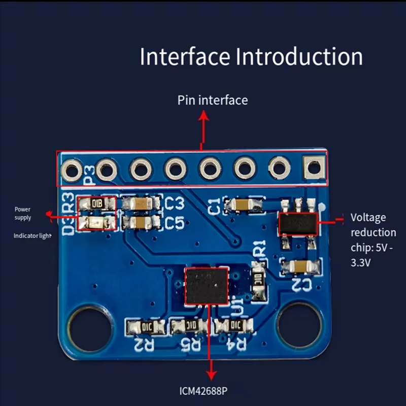 ICM42688 Six-Axis Attitude Sensor Module Supports IIC and SPI Drivers Easy To Install and Fast Serial Port Return Rate