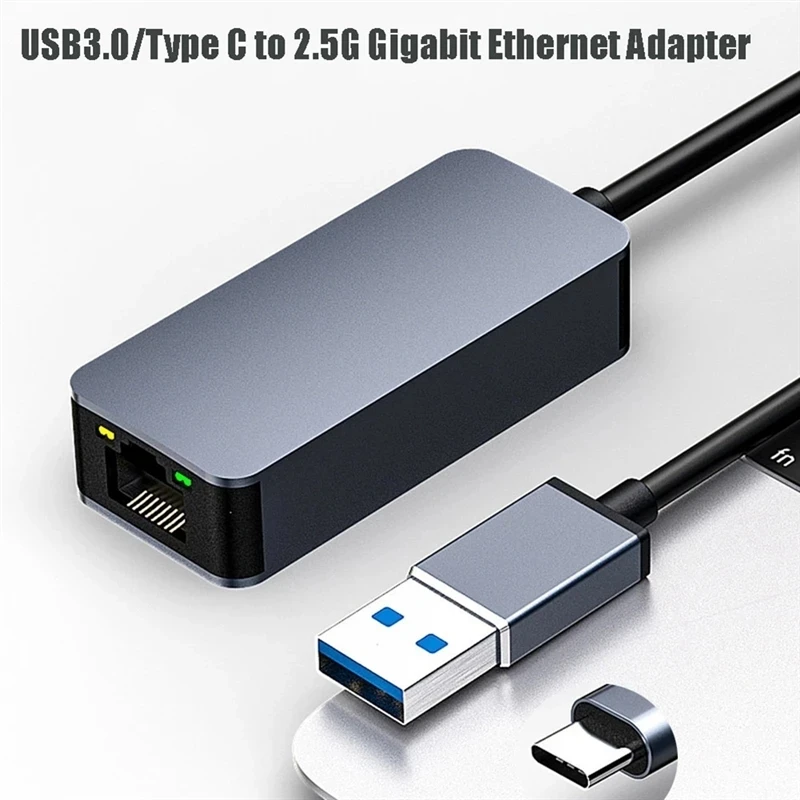 2500Mbps USB C Type-C Ethernet To RJ45 2.5G USB 3.0 Wired Adapter Converter Lan Network Hub For Windows 7/8/10 MAC For PC Laptop