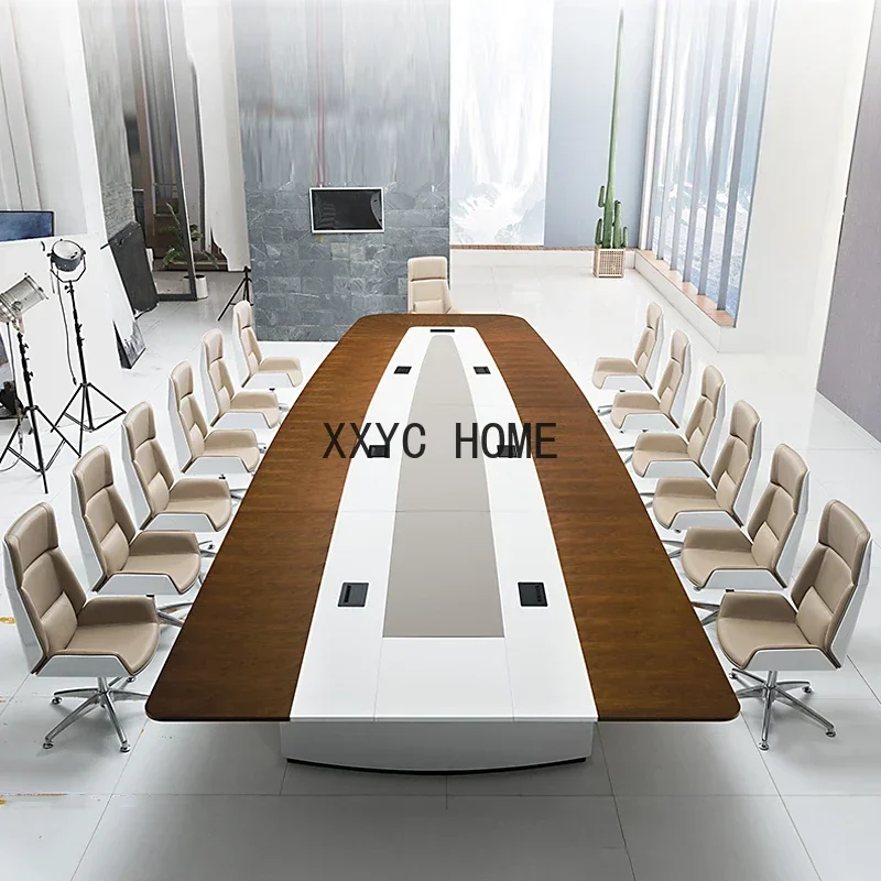Mesa larga de conferencia de madera maciza, sala de conferencias grande y moderna, sencilla y moderna, combinada