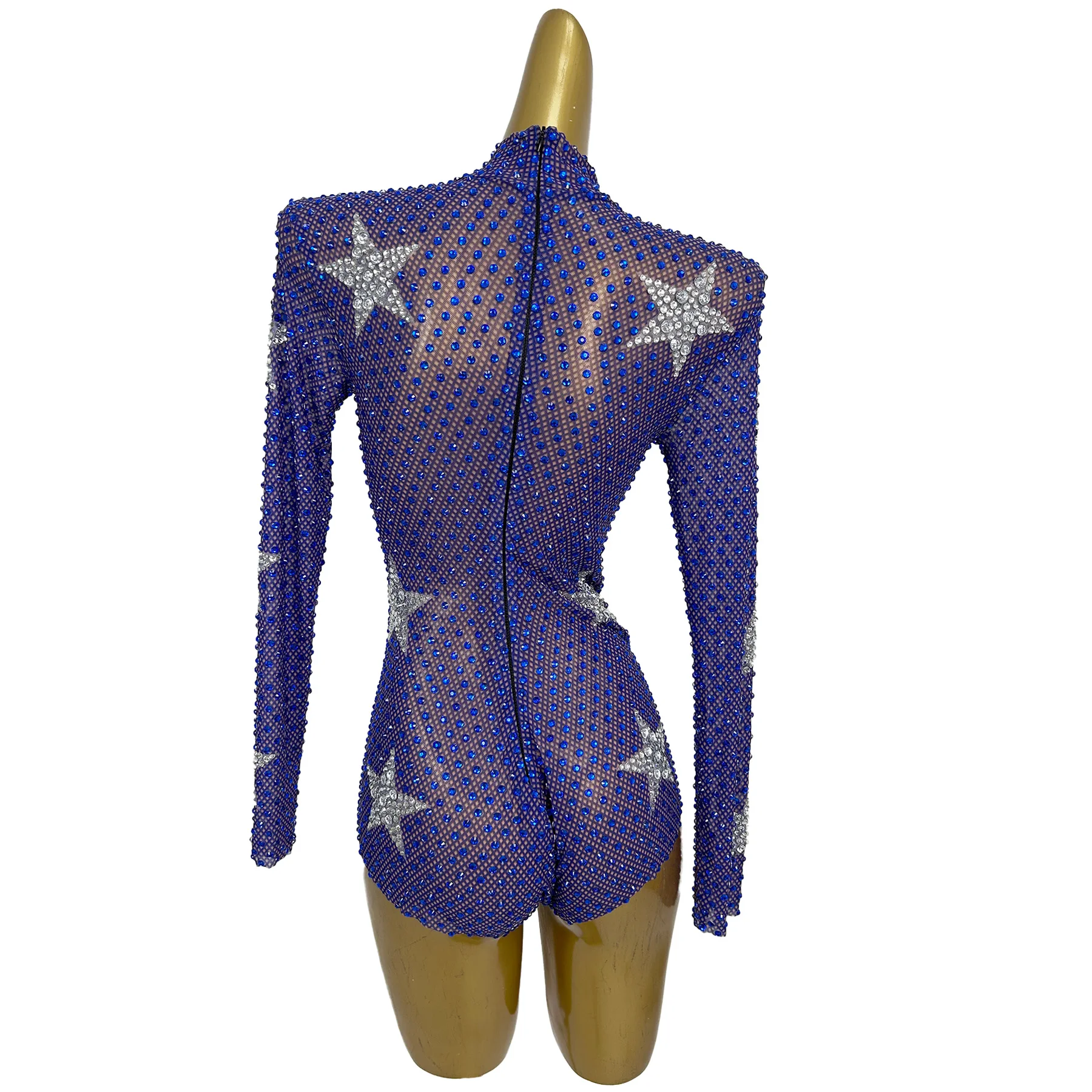 

Long Sleeves Star Rhinestone Bodysuits Women Aerial Dance Leotard Party Jumpsuit Cheerleaders Showgirl Stage Performance Costume