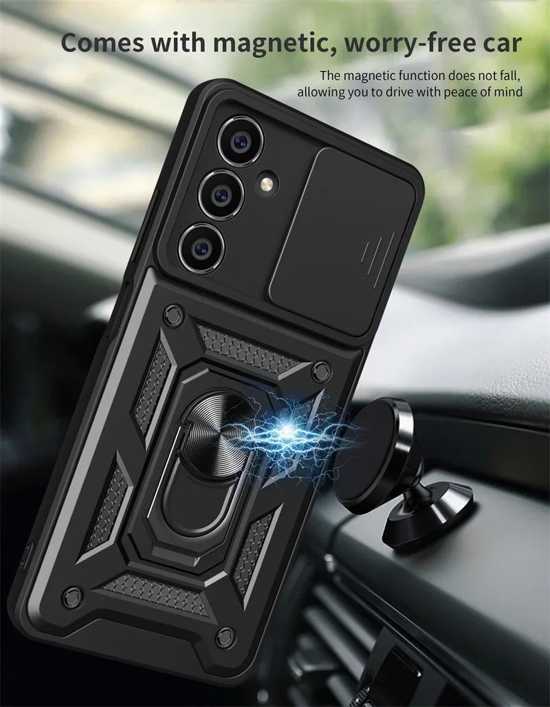 For Samsung Galaxy M54 Case Slide Camera Protect Shockproof Armor Coque For Samsung M54 M 54 5G Magnetic Car Holder Ring Cover