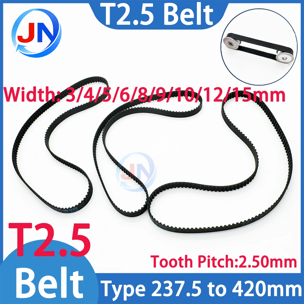 T2.5 Timing Belt Lp= 237.5 240 245 250 260 265 272.5 275 285 290 300 305 317.5 325 330 335 345 350 355 380 400 410 420 T2.5 Belt