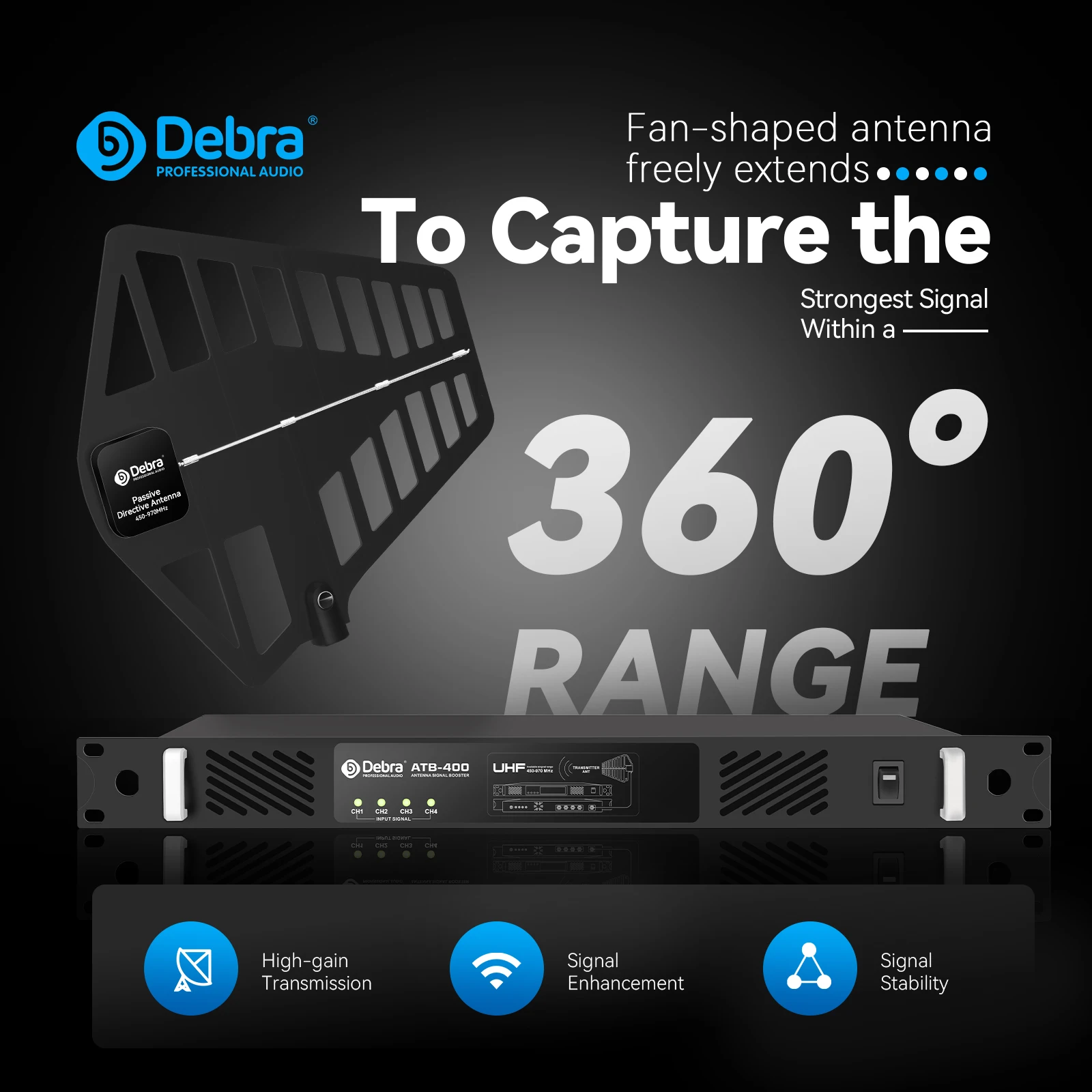 مضخم إشارة مراقبة لاسلكي داخل الأذن من Debra ATB-400، تعزيز نطاق الإشارة حتى 200 متر، يستخدم لعروض المسرح