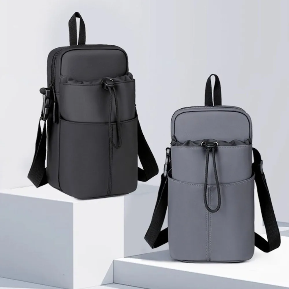 

Shoulder Strap Water Bottle Bag Nylon Front Pocket Water Bottle Holder Large Opening Drawstring Open To