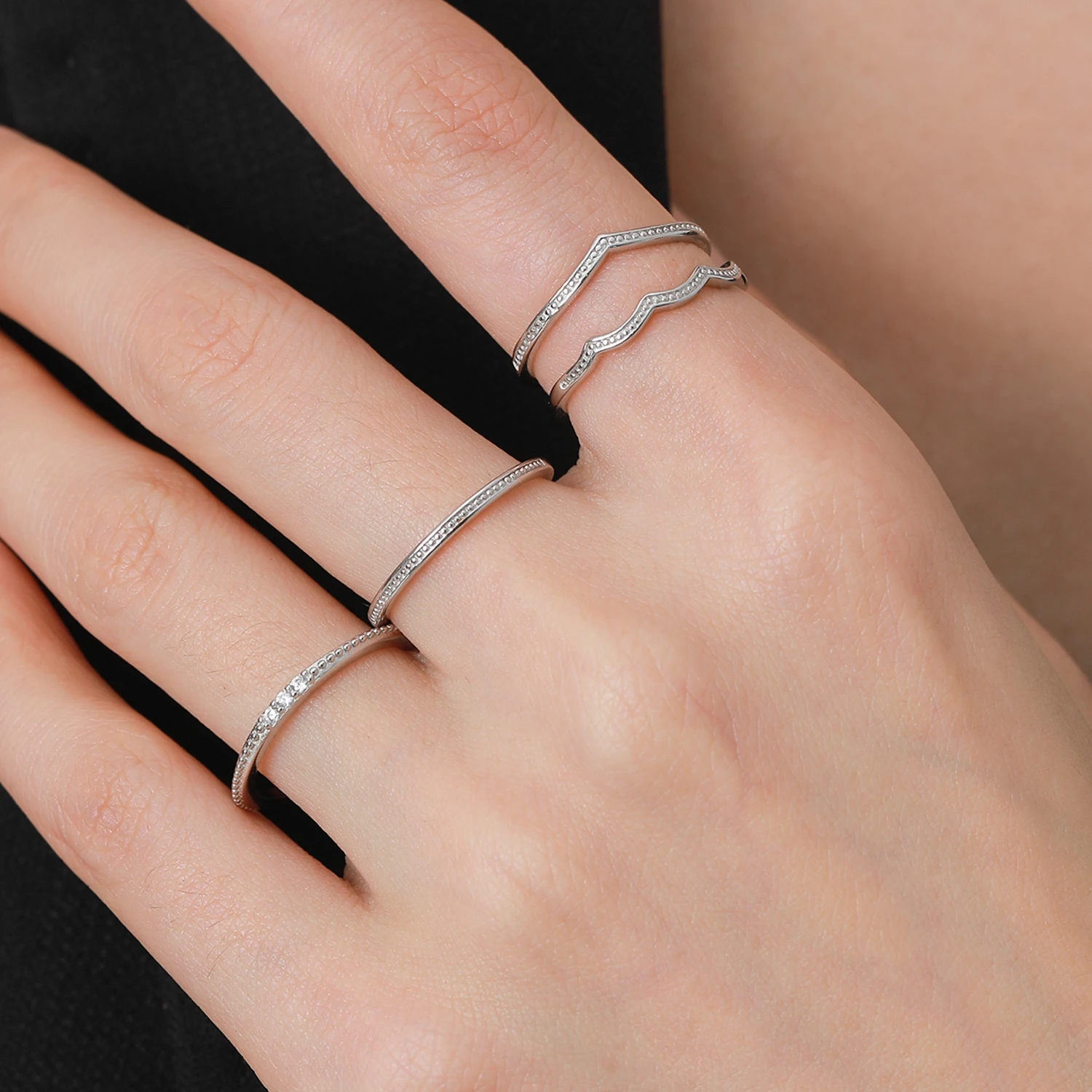 Ailmay Genuine 925 Sterling Silver Letter V Shape Rings For Women Girls Anti-allergy Fine Jewelry Gifts