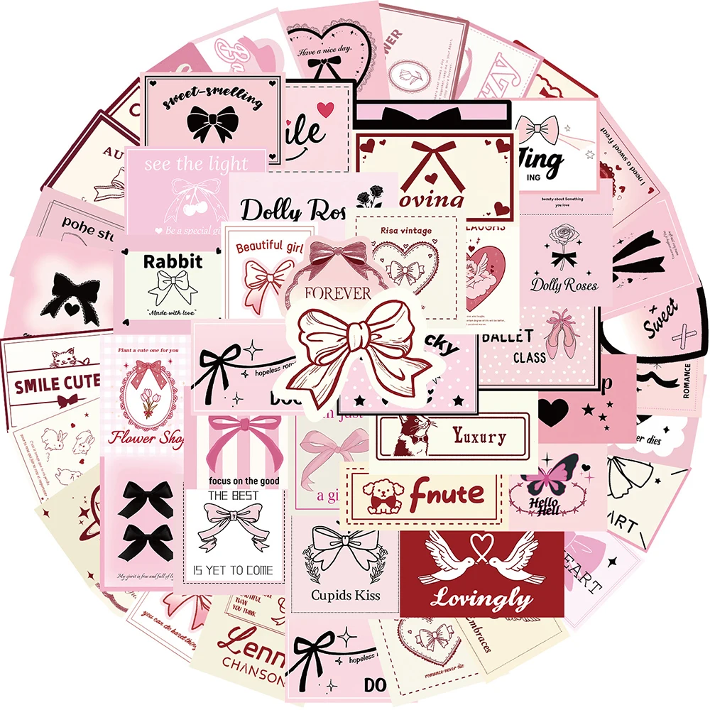 10/30/50pcs Kawaii Pink Ballet Style Bow Stickers Aesthetic Cartoon Decals for Notebook Laptop  Waterproof Cute Graffiti Sticker