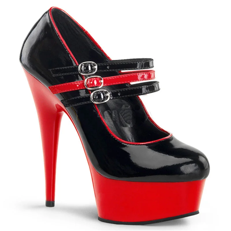 

6 Inch Red Bottom High Heels Pumps Women Platform exotic Gothic 15cm Buckle Sexy Crossdressers Strip Shoes Fetish Pole Dance