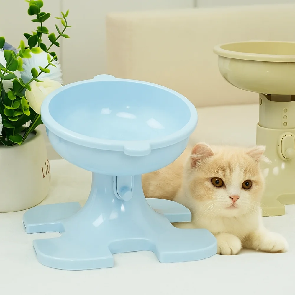

Height Adjustable Raised Cat Bowl High Footed Neck Protection Dog Feeding Bowl Round with Stand Cat Food Plate for Pet