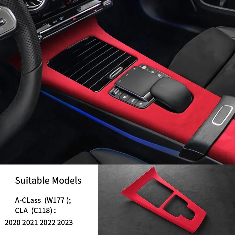Suede Overlay Car Interiors Central Panel Armrest Lid Gear Knob Cover For Mercedes Benz A-Class W177 CLA C118 2020-2024 image 3