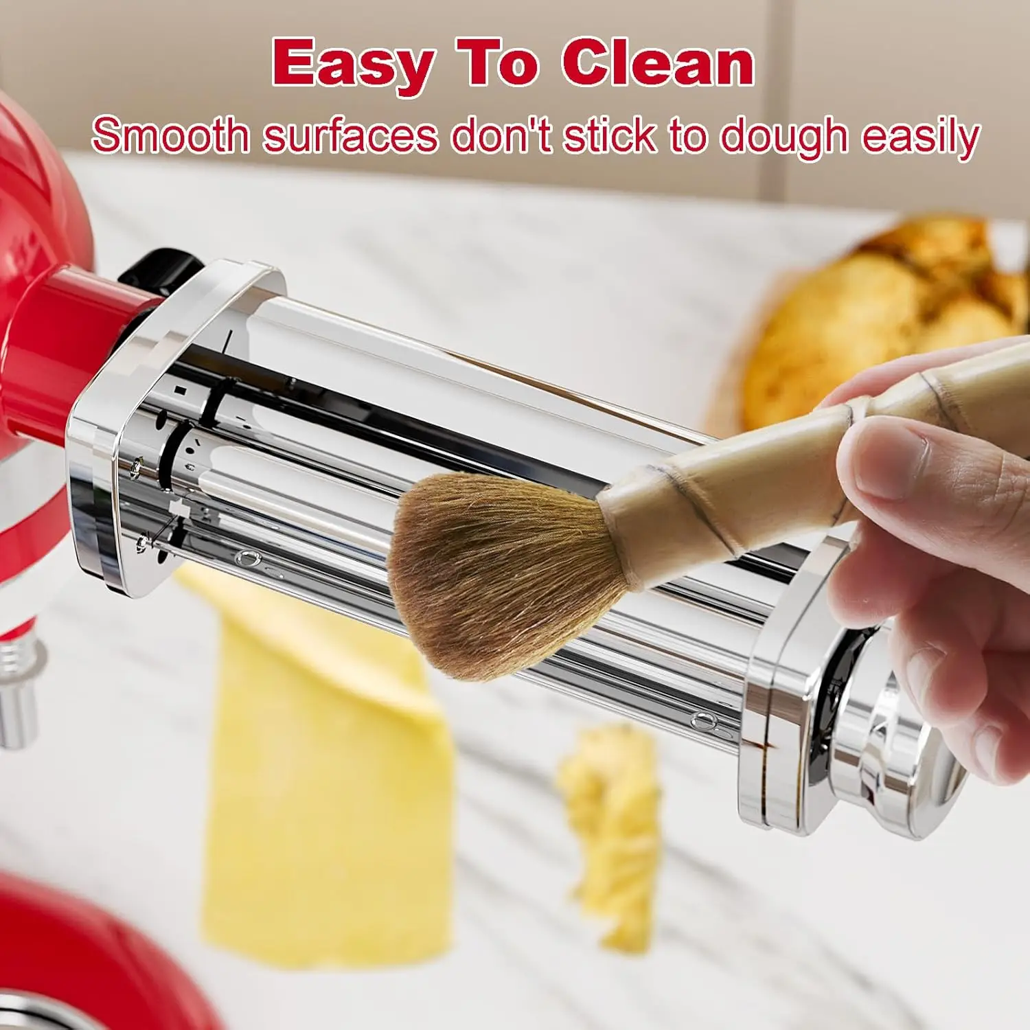 Walzenaufsatz für KitchenAid-Standmixer, Nudelmaschinenaufsatz aus Edelstahl, Nudelmaschinenzubehör, mit 8 Einstellmöglichkeiten