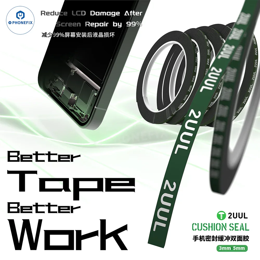 2UUL 3mm 5mm Double-sided High-efficiency Cushion Strong Adhesion Sealing Tape for Mobile Phone Screen Back Cover Frame Repair