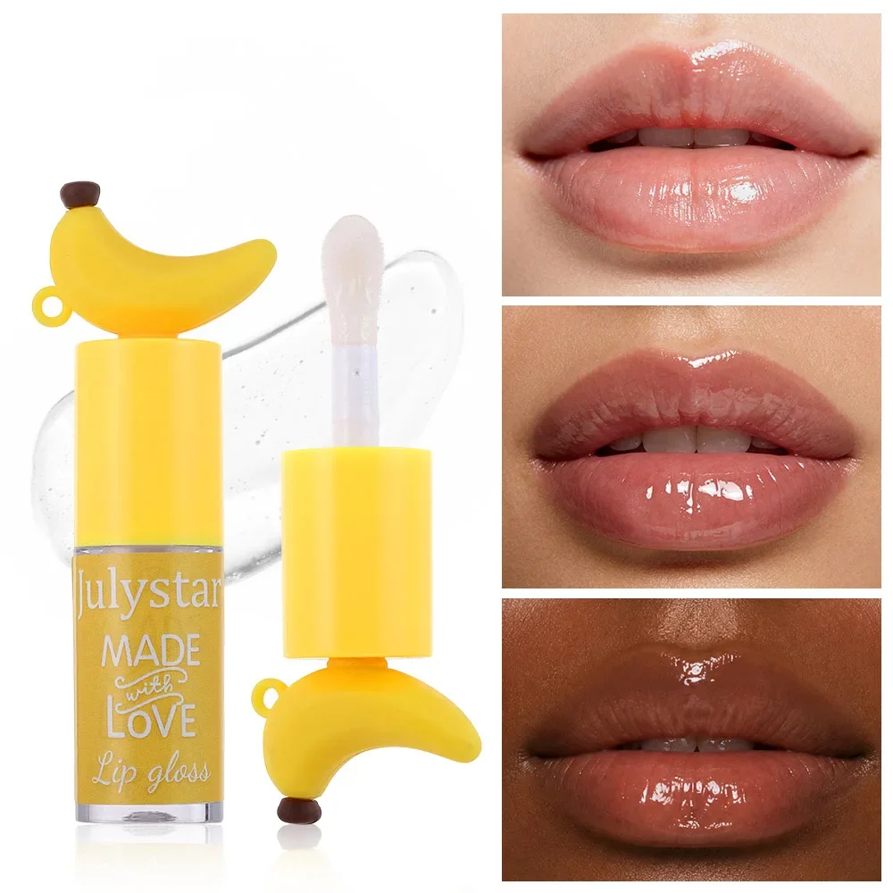 Novel Banana Shaped Lip Gloss Oil, Watery Smooth Texture, Relieve Chapped Peeling Lips, mini Portable for Outdoor Touch-Up