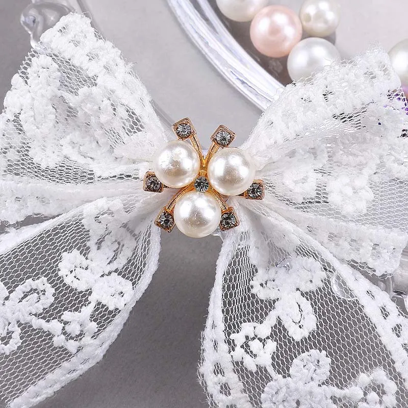 Oaoleer-Épingles à cheveux en dentelle avec nœud en perles pour filles, épingle à cheveux en biscuits, jolie broderie de fleurs, coiffure de bébé,