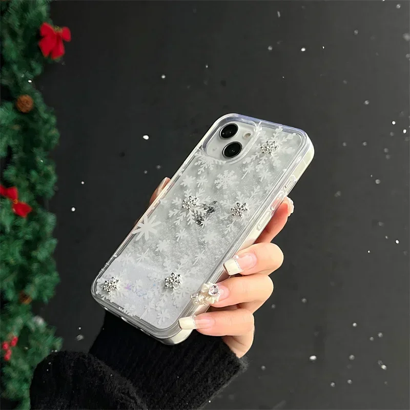 Custodia con Glitter sabbie mobili autunno inverno per iPhone 16 15 14 13 12 11 Pro Max Plus custodia protettiva per fotocamera trasparente con