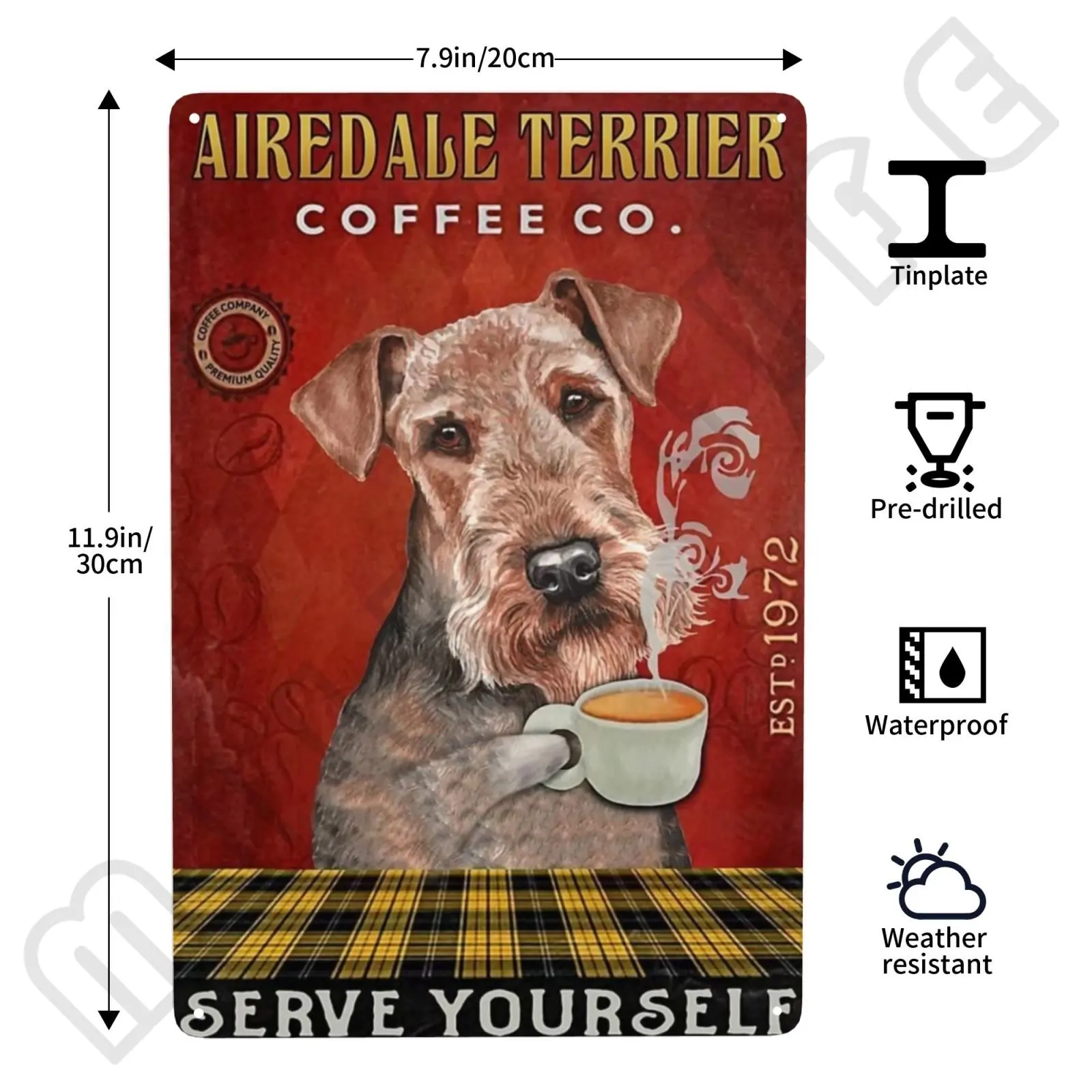 Airedale Terrier Kithchen Metal Tin Sign Funny Pets Signs Wall Decor Metal Poster Plaque for Bathroom Bar Office Cafe 12x8 Inch