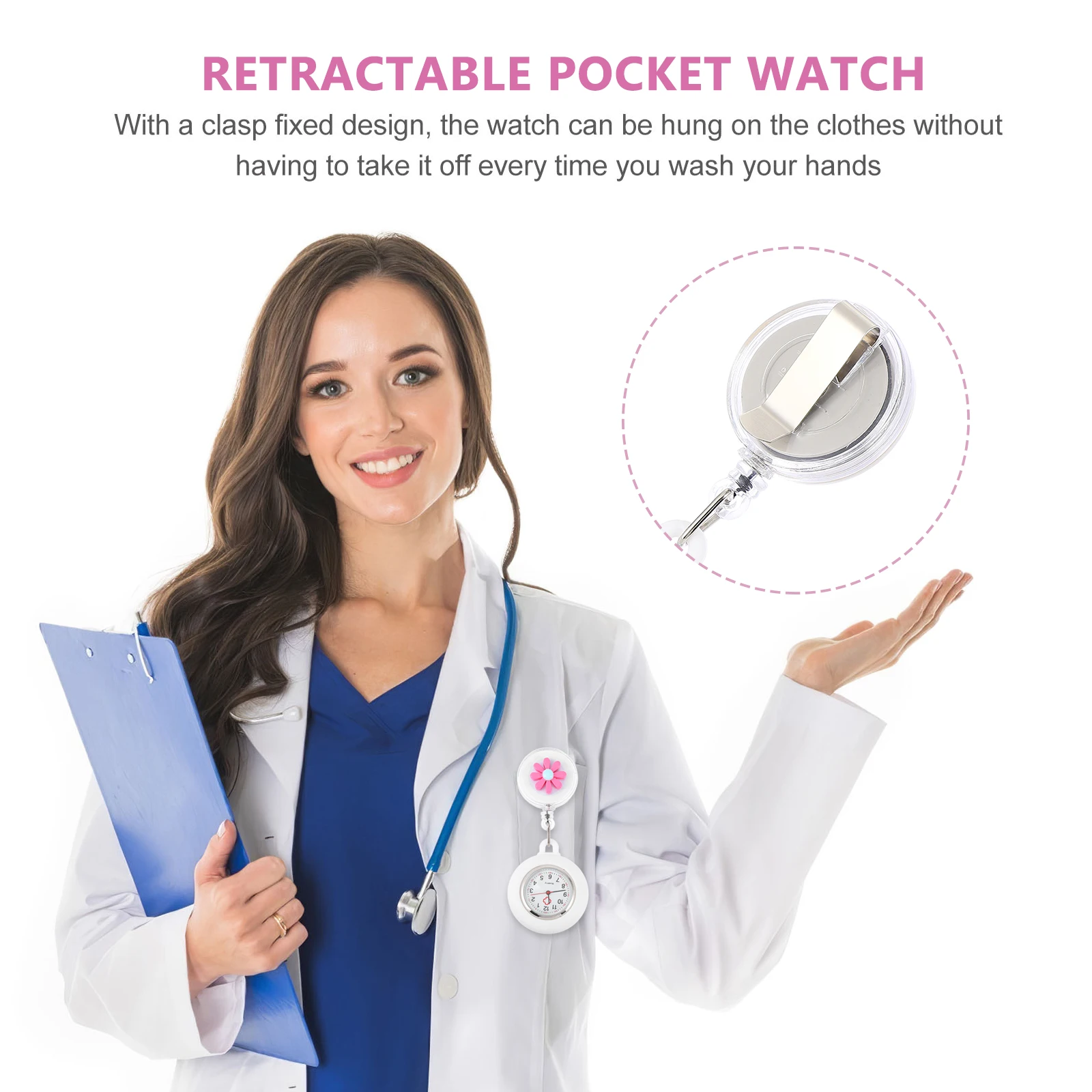 

2 Pcs Portable Pocket Watch Nurse Multi-function Clip Watches Hanging Nursing for Women Number