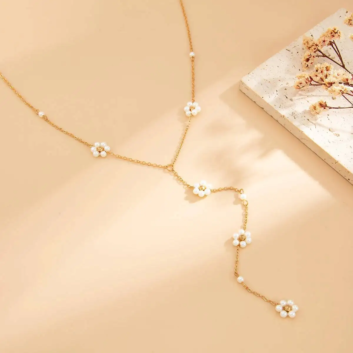 Salircon 2025 Yshaped تقليد اللؤلؤ زهرة صغيرة قلادة المرأة شرابة طويلة CCB عقد من اللؤلؤ أنيقة Y2K مجوهرات هدية الزفاف #6