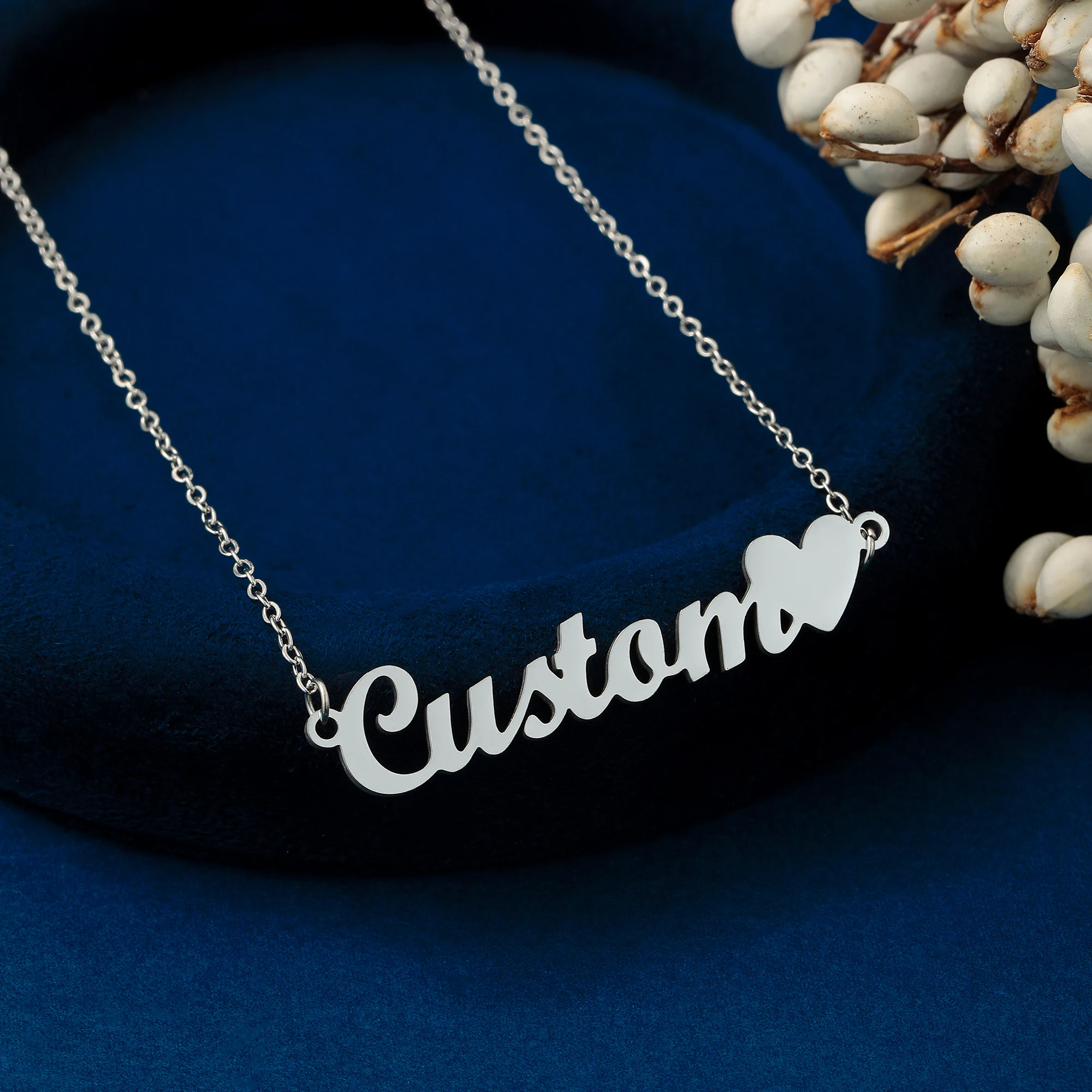 

QIMING handmade Love Heart Custom Name Pendant Necklace For Women Stainless Steel Wedding Jewelry Valentine's Day Gift
