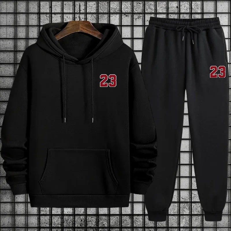 2026 Men's Vintage Sport Tracksuit Set College Style Hoodie and Classic Joggers Fall Winter Daily Training Sweatshirt Sweatpants