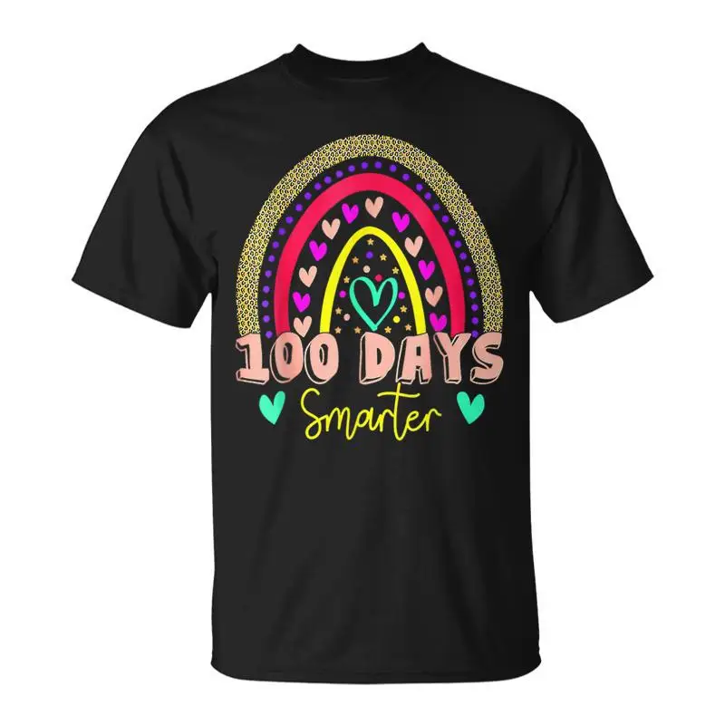 Футболка 100 дней Smarter Happy 100th Day Of School Rainbow Leopard V33, бутиковая одежда на день Святого Валентина, футболка большого размера для мужчин Футболка 100 дней Smarter Happy 100th Day Of School Rainbow Leopard V33, бутиковая одежда на день Святого Валентина, футболка большого размера для мужчин
